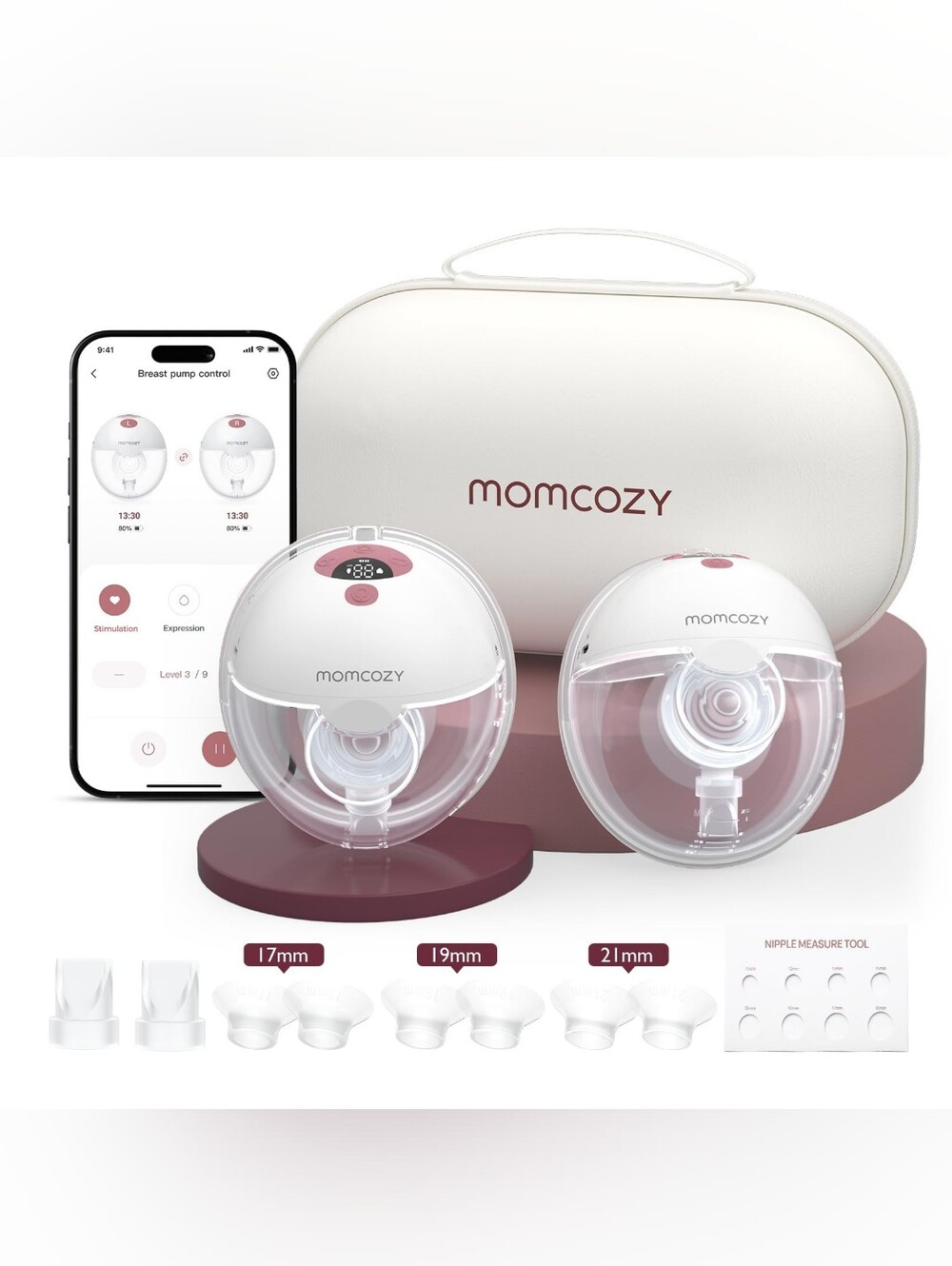 Momcozy Electric Wearable Breast Pump - White & Rose